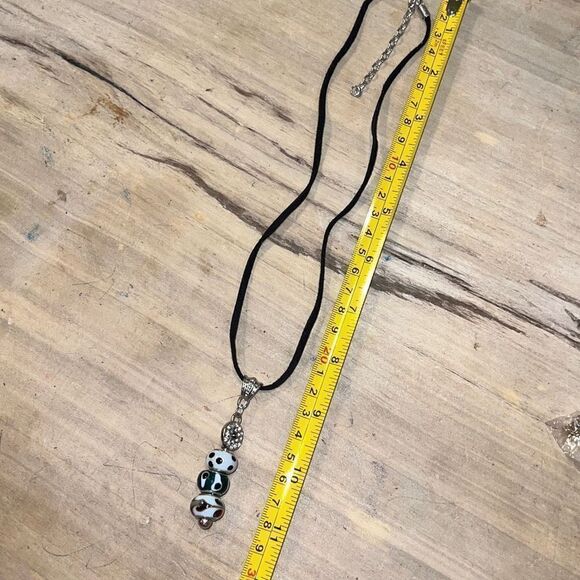 Bead With Rhinestone Accent Necklace On Cord Hand Crafted - Picture 5 of 7